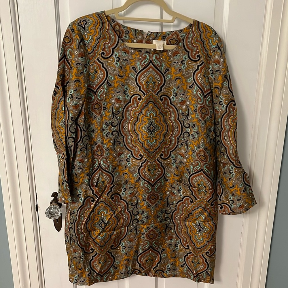 J.Crew Factory Tan Paisley Shift Dress with Pockets